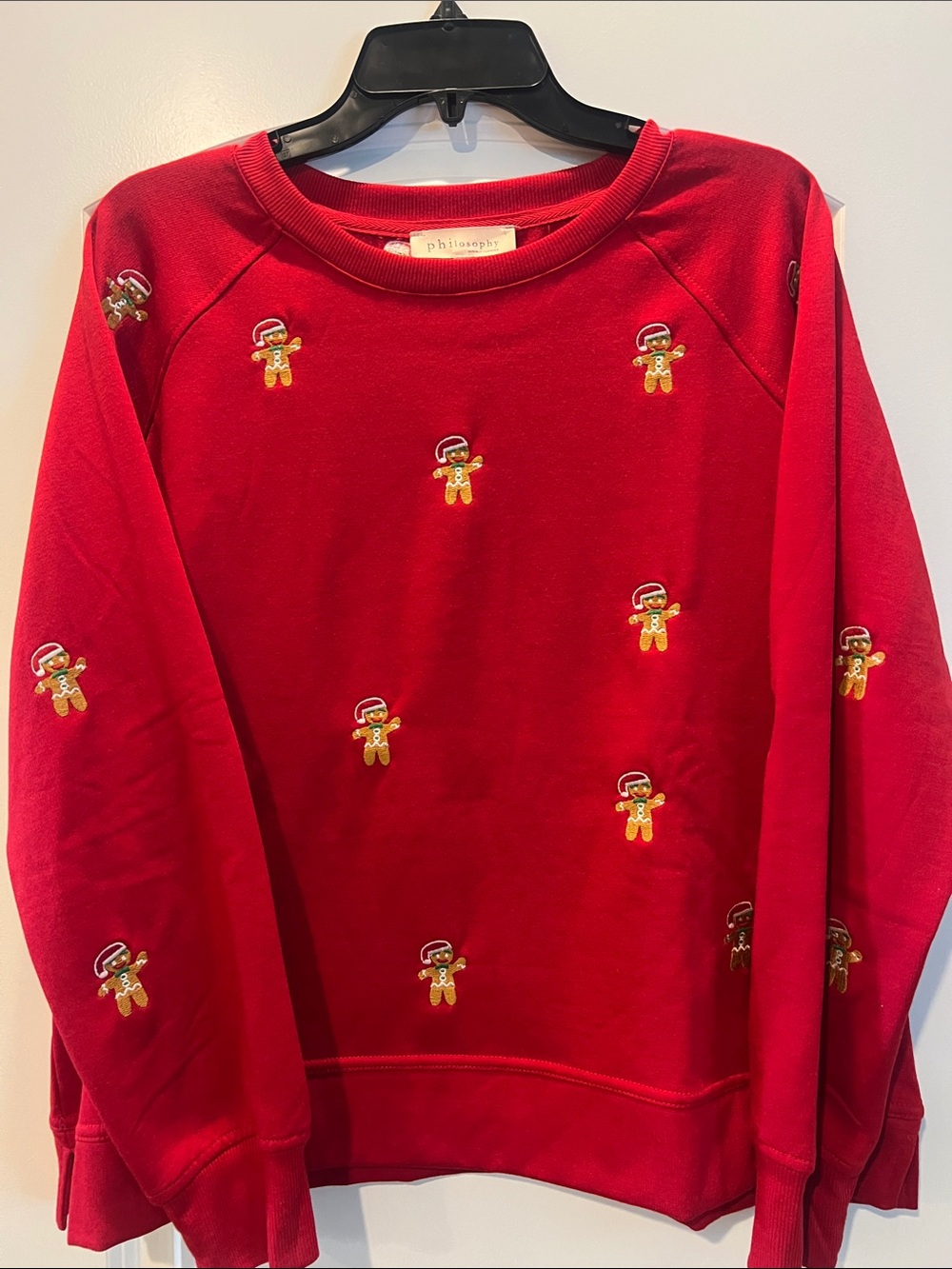 Philosophy Red Crewneck Sweatshirt with Gingerbread Embroidery